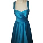 Unique Vintage Turquoise Satin Happily Ever After Pleated Swing Dress size XS Photo 1
