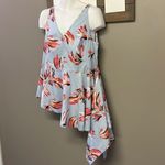 Lane Bryant Pastel Blue Floral Asymmetrical V-Neck Top with Back Zipper- Size 16 Photo 2