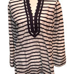 Saint Tropez West Navy White Stripe Cotton Tunic Top Split Neck Long Sleeve M Size M Photo 0