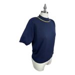 Norton Mcnaughton  Vintage Navy Knit Top Gold Crew Neck Short Sleeve Women's M‎ Photo 1