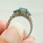 Judith Ripka Blue Topaz 3 Stones CZ Sterling Silver Ring Size 10 Photo 3