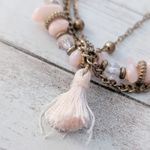 Light Pink and Bronze Tone Bracelet with Tassel Dangle Photo 2