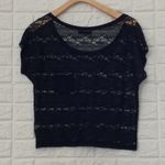 Garage navy lace short sleeve cropped pocket tee women’s size L Photo 4