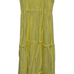 Pink Lily Yellow Smocked Tiered Midi Dress Tie Straps Size M Photo 0