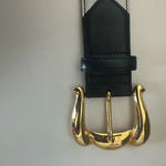 Classic 80’s Escada Gold Flower Charm Belt Navy Blue White 42 Germany Photo 6