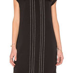 Vince  Cap Sleeve‎ V-Neck Embroidered Shift Dress Black Pleated Front Size 0 Photo 0