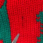 Vintage 90s Knit Cardigan Sweater Round Neck Bright Red Scottie Plaid Pattern Size M Photo 6