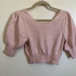 BCBGeneration Y2K Light Pink Cropped Square Neck Balloon Sleeve Sweater Photo 4