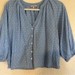 Badgley Mischka  Women's‎ Medium Pastel Blue Swiss Dot Cotton Puff Sleeve Blouse Photo 2