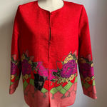 Vintage 1980s Aurora Ruffolo Quilted Jacket Wool Crepe Red Floral Button Medium Photo 0