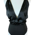 superdown  Black Satin Plunge Bodysuit Deep V Neck Sleeveless Sexy S Photo 0