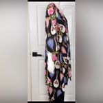 Cousin Earl Floral and Instrument Print Kimono Robe Black Size M Photo 3
