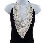 Anthropologie Floral Lace Crochet Trim Deep V Neck Halter Neck Sleeveless Bodysuit One Piece Photo 1