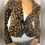 Free People Vintage Boho Black Floral Velvet Crop Tie Front Cottagecore Jacket S Photo 1