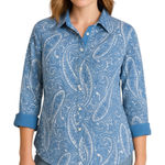 Talbots Blue Paisley Button Down Shirt Size 12 Photo 0