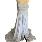 JJ's House 2Pc Formal Gown Open Jacket Beaded Bust Padded Bra Boning Train READ Blue Size L Photo 1