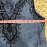 Boho Metallic Embroidered Lightweight Denim BlueTank Top Tassel Tie Blue Photo 4