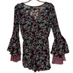 Xhilaration Button-Front Long Sleeve BohoRomper, Black Berry Photo 5