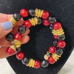 Chunky adjustable bracelet choker black red beaded gold tones Photo 0