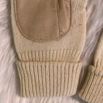 Ladies Vintage Knit Gloves Faux Leather Palms Photo 2