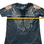 Affliction  S Rhinestone Wing Bleach Wash Graphic Tee‎ Bikercore Grunge Moto Punk Photo 5