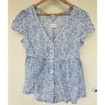 Denim & Supply Ralph Lauren Womens XL Blue Floral Voile Button-Front Top Cottage Photo 3