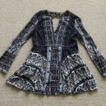 Free People Folk Swing Dress Long Sleeve Boho Hipster Black White Size 6 GUC Photo 0