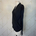 Alice + Olivia  Air Top Long Sleeve Blouse Faux Wrap‎ Draped Black Size Small Photo 6