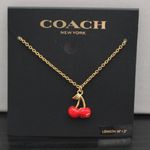 Coach New Cherry Charm Pendant Necklace; Gold/Red. With Tag, Card and Polybag Photo 0