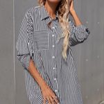 SheIn Striped Roll Up Sleeve Shirt Dress Photo 0