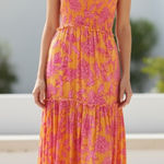 Abel‎ The Label ATL Strapless Tiered Maxi Dress Smocked Bodice Floral Hippie Pink Size M Photo 0