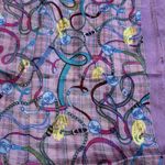 Vintage 100% Silk Scarf Pink Purple Plaid Equestrian Print Reins Chains Horses Photo 5