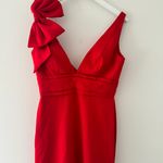 Mac Duggal Red Sleeveless V Neck Bow Detail Mermaid Gown Photo 8