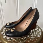 Tory Burch Black Leather Lowell Wedge Pumps Photo 1