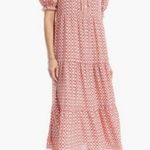 Max Studio 💕💕 Puff Sleeve Tiered Midi Dress Red/Cream Chnml Geo Print Large NWT Photo 0