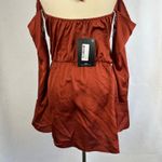 Pretty Little Thing New  Rust Satin Cowl Cold Shoulder Shift Dress Mini Size 4 Photo 6