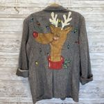 Vintage One‎ Of A Kind Christmas Womens XXL Wool Coat Hand Painted Rudolf Lights Gray Photo 11