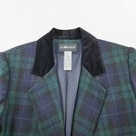 Vintage Black Watch Tartan Green Plaid Wool Blend Blazer Velvet Collar Size 14 Photo 3