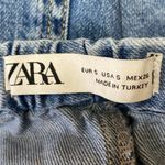 ZARA Women's Blue High Waisted Tie Waist Wide Leg Baggy Denim Jeans Size S Photo 3