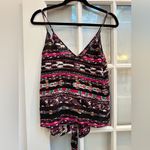 Rory Beca  Pink & Black 100% Silk Boho Southwestern Aztec Tie Blouse Top Size M Photo 2