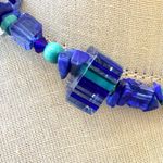 Art Glass Blue & stone Beaded choker Necklace with Sterling Silver Clasp Photo 3