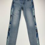 Driftwood High Rise Skinny Ankle Jeans Light Indigo Ikat Embroidered Size 26x28 Photo 1