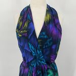 indigo. Vintage Dawn Joy Dress Surplice Pleating Tropical Print Cover Up Womens 8 Photo 3