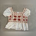 Rebellion Again embroidered sheer Boho knit sheer blouse. Orange Photo 3