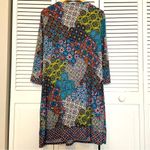 MSK Multicolor Mixed Print Shift Dress Midi Length Long Sleeve XL Blue Photo 1