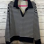 Women's T by Talbots Navy Blue White Stripe Collared Sweatshirt L Size L Photo 0