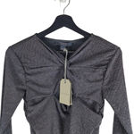 ALLSAINTS NEW All Saints Caelum Metallic Twist Top Blouse Long Sleeve Gunmetal Size 4 Photo 2