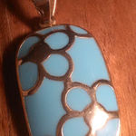 Blue Turquoise Stainless Steel Floral Design Pendant Necklace Photo 0