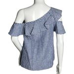 Madewell Shirt Women 0 Blue White Stripe One Shoulder Ruffle Top Casual Nautical Photo 2