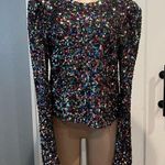 Endless Rose  S Multicolored Sequin Top long sleeve shoulder pads lined disco Photo 0